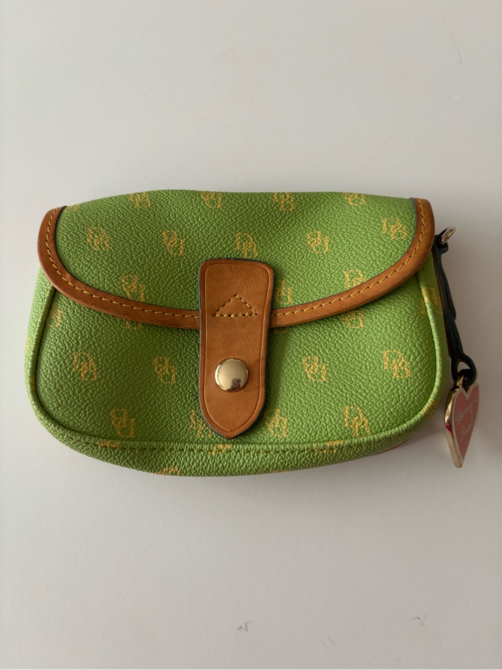 Vintage Dooney & Bourke Green with gold monogram mini wristlet
